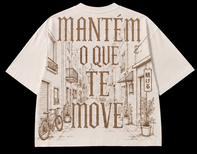 Costas da camiseta oversized off-white Mantém com estampa Mantém o que te move